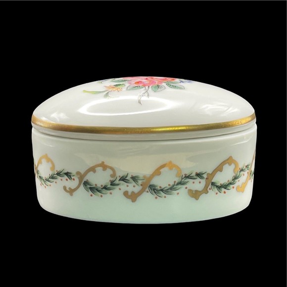 Haviland Limoges Oval Trinket Box Hand Painted Pink Yellow Flowers Gold Trim - Picture 3 of 10
